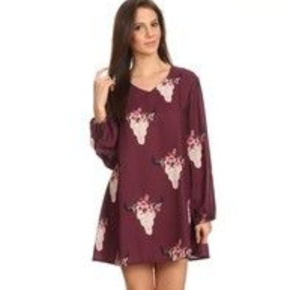 Peach Love California Wine Bull Skull Shift Dress - Picture 3 of 6